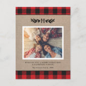 素朴クリスマスBurlapモノグラムフォトホリデー ポストカード (正面)