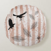 素朴クロウズインホワイト樺の木フォレスト ラウンドクッション (正面)