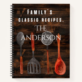 素朴クールな木製ファミリのクラシックレシピ ノートブック