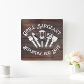 '素朴グリルサーゲント' - おもしろい BBQギフト スクエア壁時計 (ホーム)