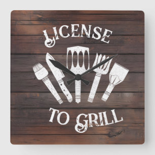 '素朴グリルライセンス'壁時計 – おもしろい BBQ スクエア壁時計
