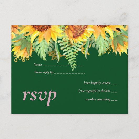 素朴グリーンひまわり結婚の予算 インビテーションポストカード (正面)