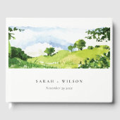 素朴グリーンウォーター色の国の側ヒルズ結婚 ゲストブック (正面)
