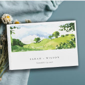 素朴グリーンウォーター色の国の側ヒルズ結婚 ゲストブック