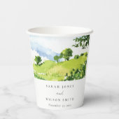 素朴グリーンウォーター色の国の側ヒルズ結婚 紙コップ (裏面)