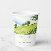 素朴グリーンウォーター色の国の側ヒルズ結婚 紙コップ (正面)