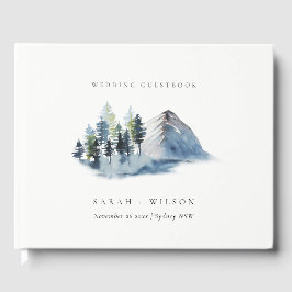 素朴グリーンブルーパインウッズマウンテン結婚ズ ゲストブック