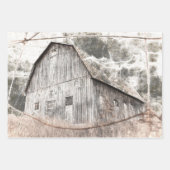 素朴グレイ動揺してブラウンBarnヴィンテージテクスチャ ラッピングペーパーシート (正面3)