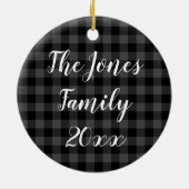 素朴グレーブラックplaid模様霜の降りた雪フレーク セラミックオーナメント (裏面)