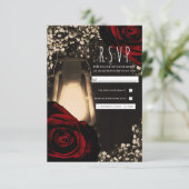 素朴グローランタン&ダークレッドローゼウェディングRSVP 出欠カード (スタンド正面)