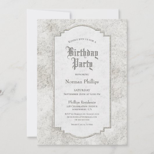 素朴グ淡い色のレイ彫り石誕生会 招待状 (正面)