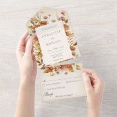 素朴コテージコア秋ワイルドフラワークリーム オールインワン招待状 (貼ってはがせる)