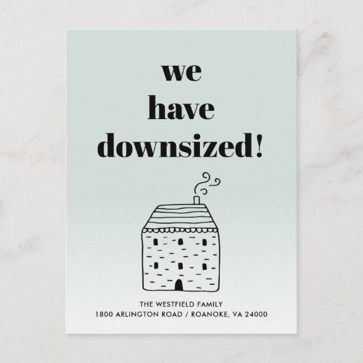 素朴コテージダウンサイズダスティグリーン移動 案内ポストカード (正面)