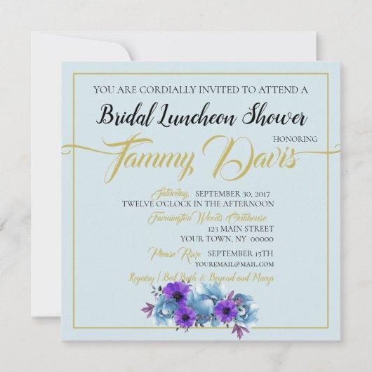 素朴コテージバラ結婚ズスイートブライダルシャワー 招待状 (裏面)