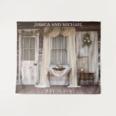 素朴コテージポーチ結婚の背景 タペストリー (正面(横))