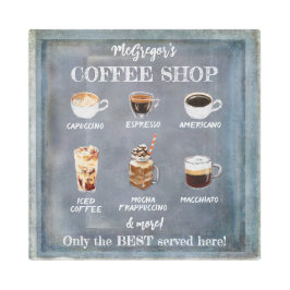 素朴コーヒーショップサインファミリーまたはビジネスブルー メタルプリント