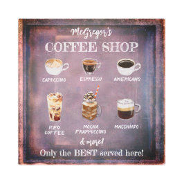 素朴コーヒーショップサイン家族またはビジネス紫 メタルプリント