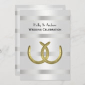 素朴ゴールデンホースシューズSilver Wht V結婚's 招待状 (正面/裏面)