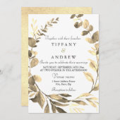 素朴ゴールデン結婚リーフリースモダンズ 招待状 (正面/裏面)