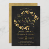 素朴ゴールデン離れエレガントブ結婚ラック 招待状 (正面/裏面)