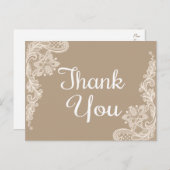 素朴サンキューブラウン&ホワイトフローラレース ポストカード (正面/裏面)