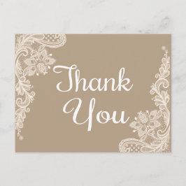素朴サンキューブラウン&ホワイトフローラレース ポストカード