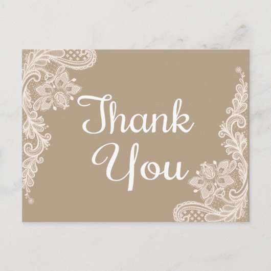 素朴サンキューブラウン&ホワイトフローラレース ポストカード (正面)