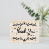 素朴サンキューブラックハート木目フローラ ポストカード (スタンド正面)