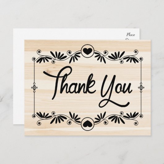 素朴サンキューブラックハート木目フローラ ポストカード (正面/裏面)