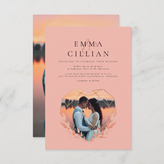 素朴サンセット予算ミニマル2写真結婚の 招待状 (正面/裏面)