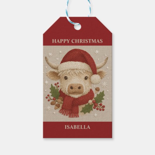 素朴サンタハット付きコテージコーレハイランドカウズ ギフトタグ (正面)