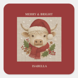 素朴サンタハット付きコテージコーレハイランドカウズ スクエアシール