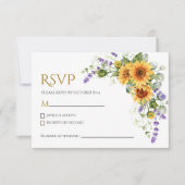素朴サンフラワーとラベンダーRSVPの結婚カード 出欠カード (正面)