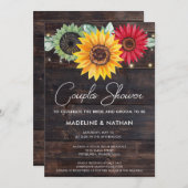 素朴サンフラワーオンバーウッドカップルシャワー 招待状 (正面/裏面)