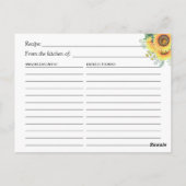 素朴サンフラワーズブーツブライダルシャワーレシピ ポストカード (裏面)