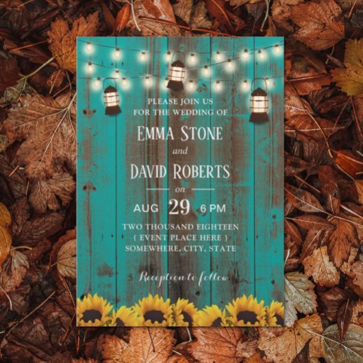 素朴サンフラワーズ&ランタンティール（緑がかった色）バーンズ結婚ズ 招待状