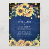 素朴サンフラワーネイビーブルージャールライツ結婚ズ 招待状 (正面)