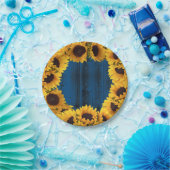 素朴サンフラワーネイビーブルーバーンウッド ペーパープレート (パーティー)