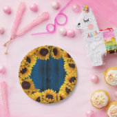 素朴サンフラワーネイビーブルーバーンウッド ペーパープレート (パーティー)