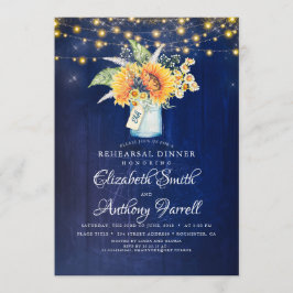 素朴サンフラワーネイビーブルーリハーサルディナー 招待状