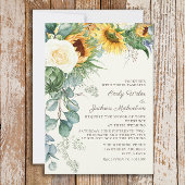 素朴サンフラワーユーカリプトゥスホワイトロ結婚ーズ 招待状