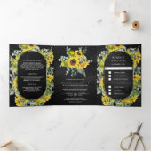 素朴サンフラワーユーカリ3 in 1ブラック結婚ズ 三つ折り招待状 (内部)