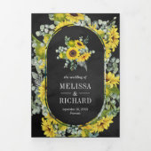 素朴サンフラワーユーカリ3 in 1ブラック結婚ズ 三つ折り招待状 (カバー)