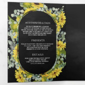 素朴サンフラワーユーカリ3 in 1ブラック結婚ズ 三つ折り招待状 (内部最初)