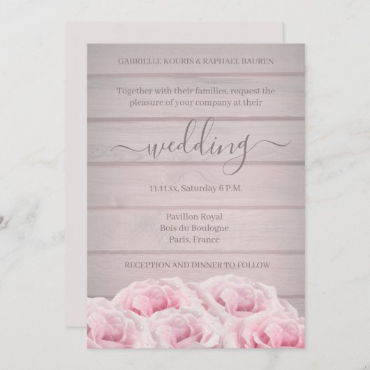 素朴シック実在ピックローゼズウッドプランク結婚ズ 招待状 (正面/裏面)