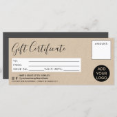 素朴シンプルフェイクKraftギフト証明書ロゴ (正面/裏面)