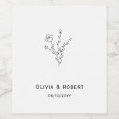 素朴シンプルフローラ白黒結婚ズ ワインラベル (シングルラベル)