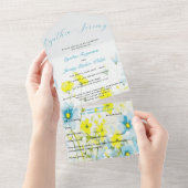 素朴シンプルブルーイエローポピーの水色 オールインワン招待状 (貼ってはがせる)