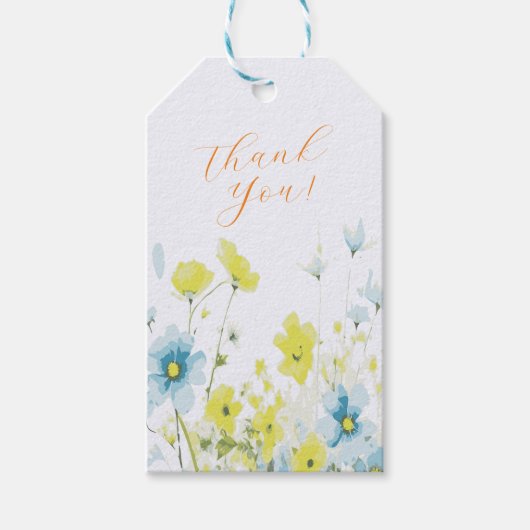 素朴シンプルブルーイエローポピーの水色 ギフトタグ (正面)