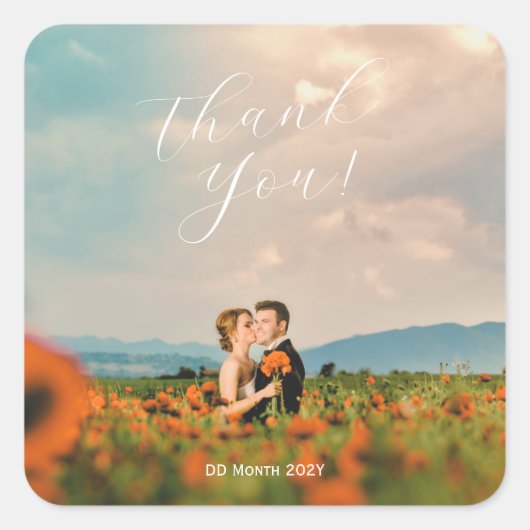 素朴シンプルブルーイエローポピーの水色 スクエアシール (正面)